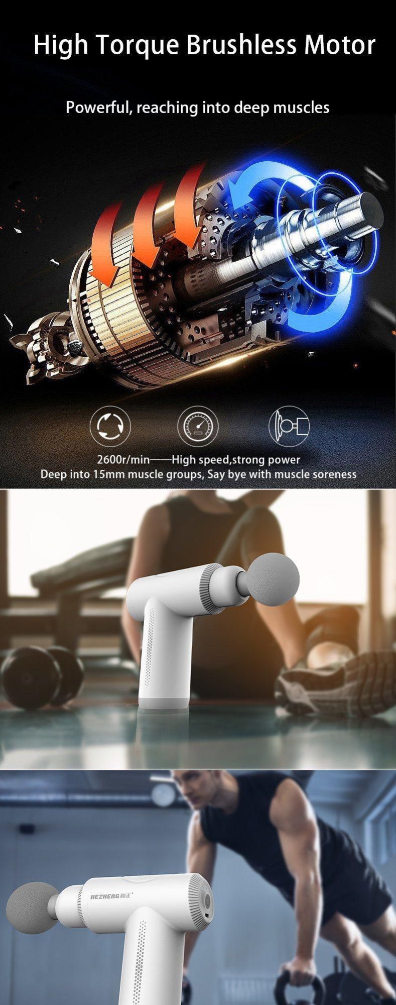 Muscle Massage Gun Handheld Percussion Massagers Back Leg Body Massage Deep Tissue Massager White