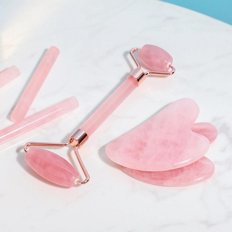 Natural Facial Roller Tools Kit Gua Sha Stone Rose Quartz Private Label Genuine Jade Roller Guasha Set with Gift Box Package