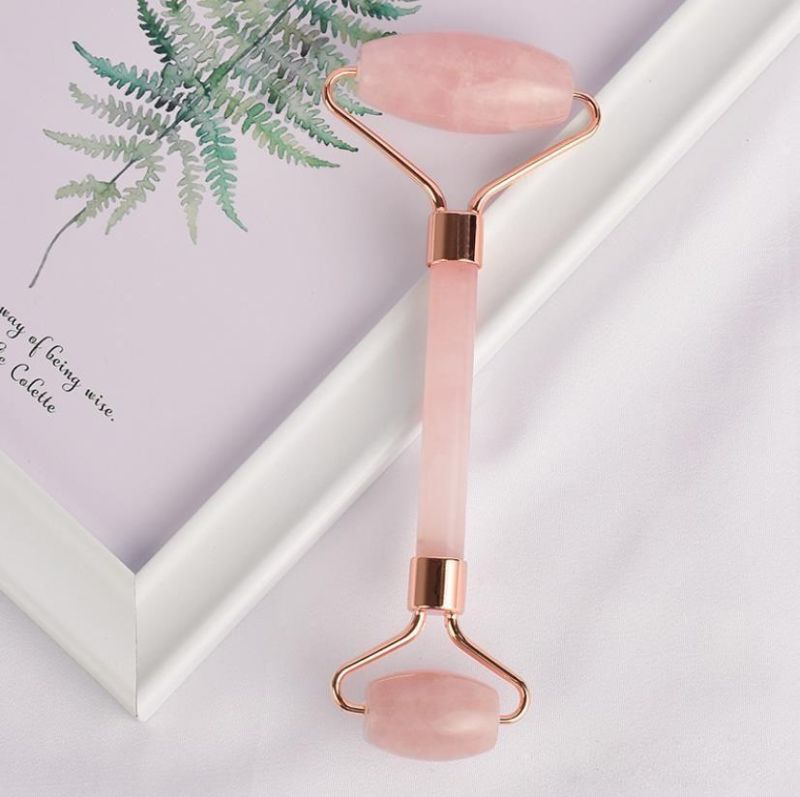 Handheld Massage Tool Rose Quartz Facial Massage Natural Pink Jade Roller