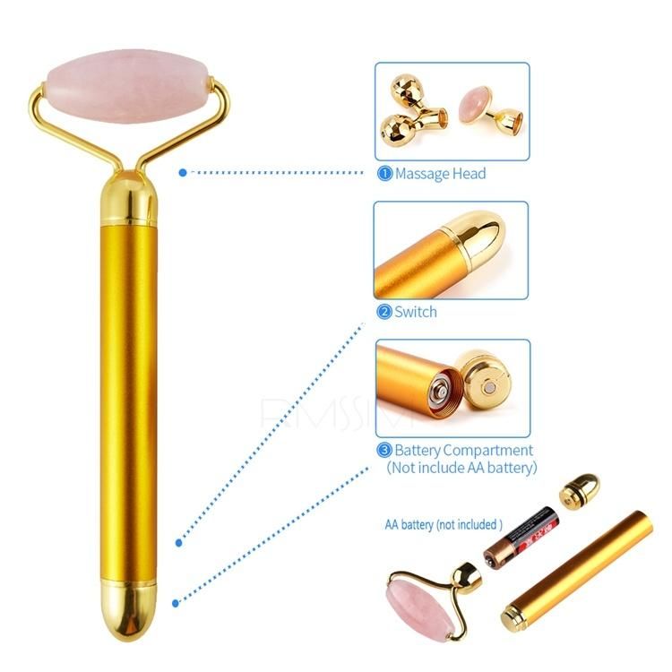 2021 Hot Selling Electric Jade Massage V Face Artifact 3 in 1 Golden Rod Beauty Massager Jade Roller Face Massage Jade