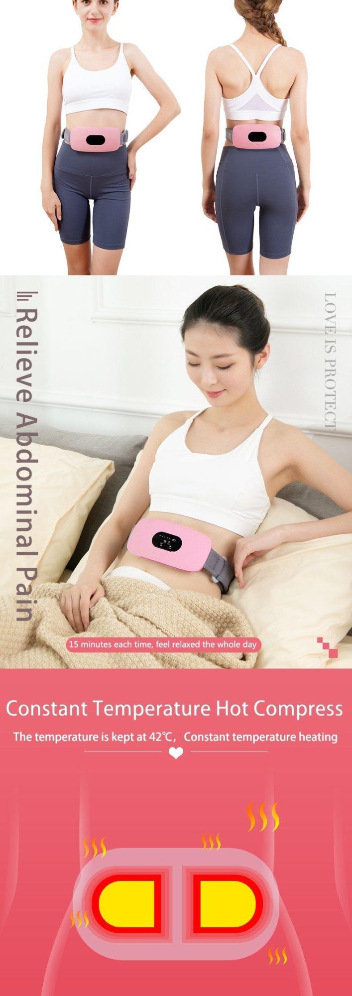 Hezheng EMS Abdomen Massager Lumbar Electric Vibrating Massage Belt for Belly Menstrual Pain Relief