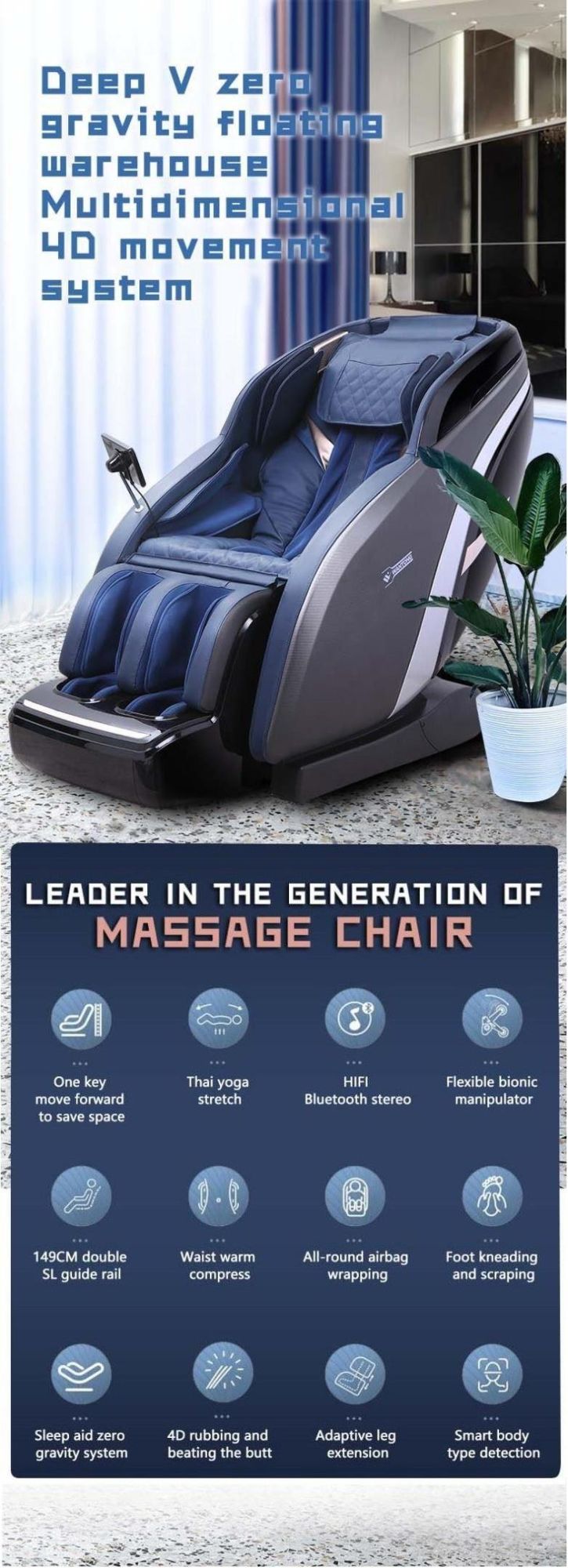 2021 China Manufacture Electronic Zero Gravity 4D Full Body Massage Chair with Music