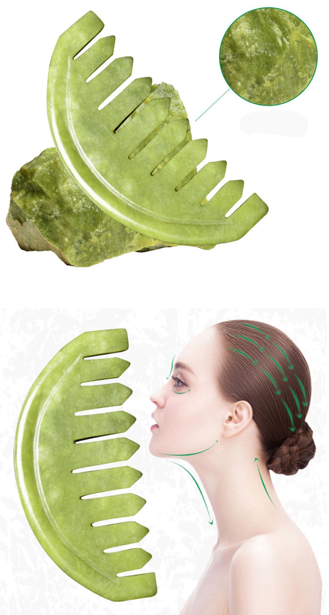 Anti Aging Jade Comb Massage Therapy Comb Guasha Scraping Tool and Massage Jade Comb Set, 100% Natural Jade Massage