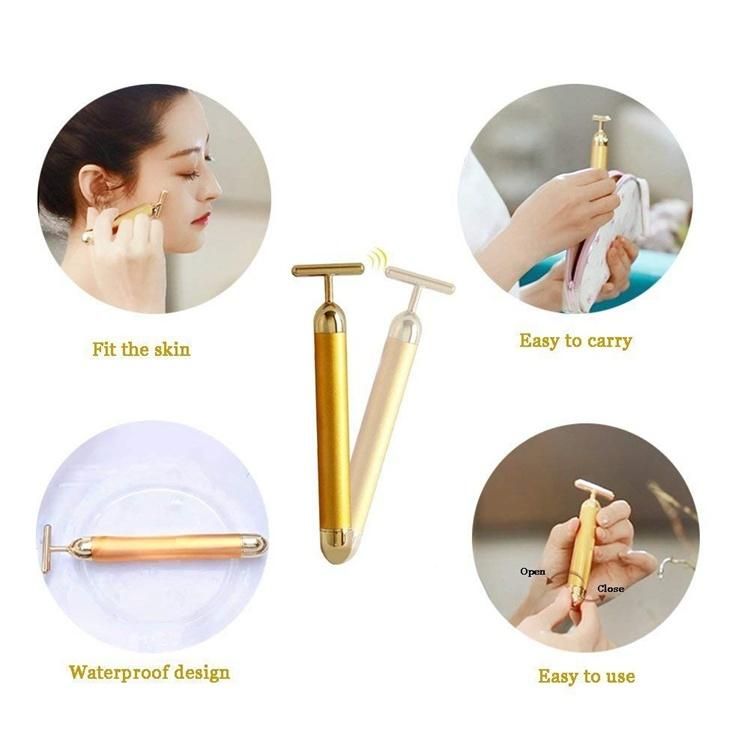 24K Gold Pulse Firming Massager Energy Beauty Bar Facial Roller Massager Derma Skincare Wrinkle Treatment