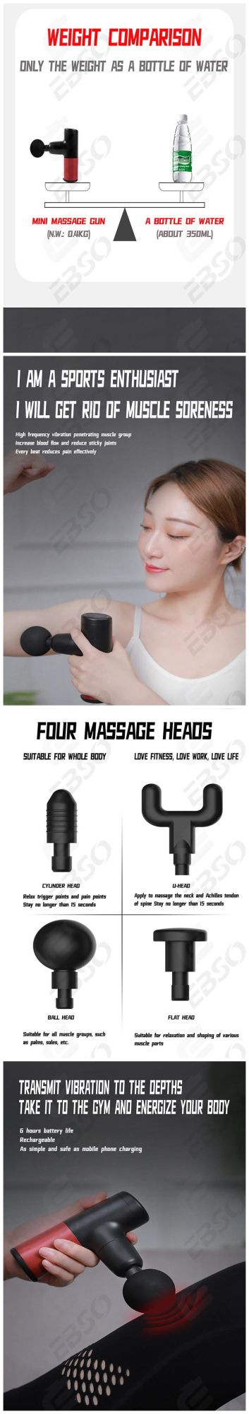 Dropshipping Comfortable and Effective Exercise Muscle Relief Massage Gun Deep Tissue Massager