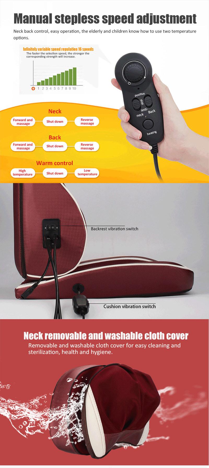 Back Massager Car Seat Masaj Aletleri Home Use Back Relax Shiatsu Vibration Massage Cushion with Heating