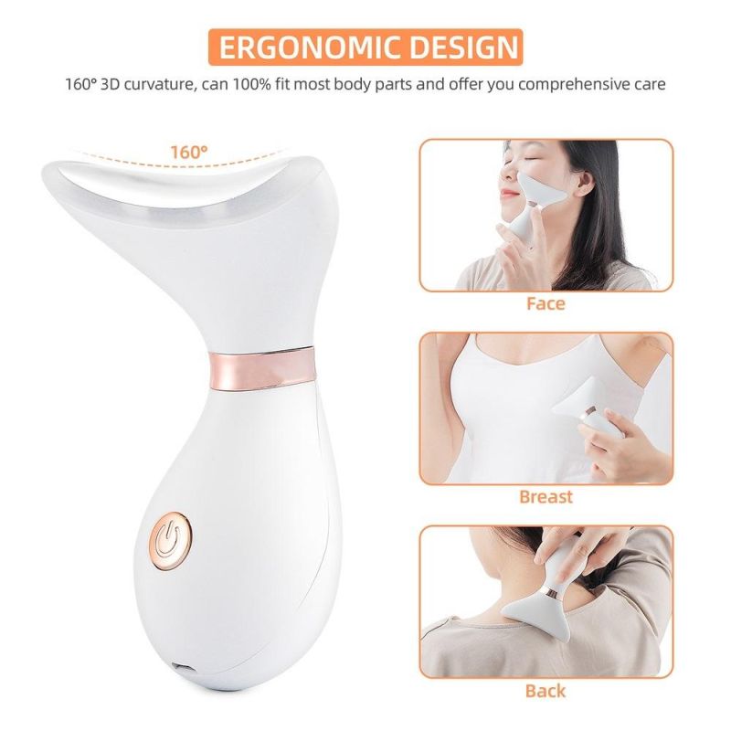 LED 3 Colors Light Neck Face Lifting Massager Remove Double Chin Neck Device LED Photon Heating Therapy V-Shape Facial Lifting