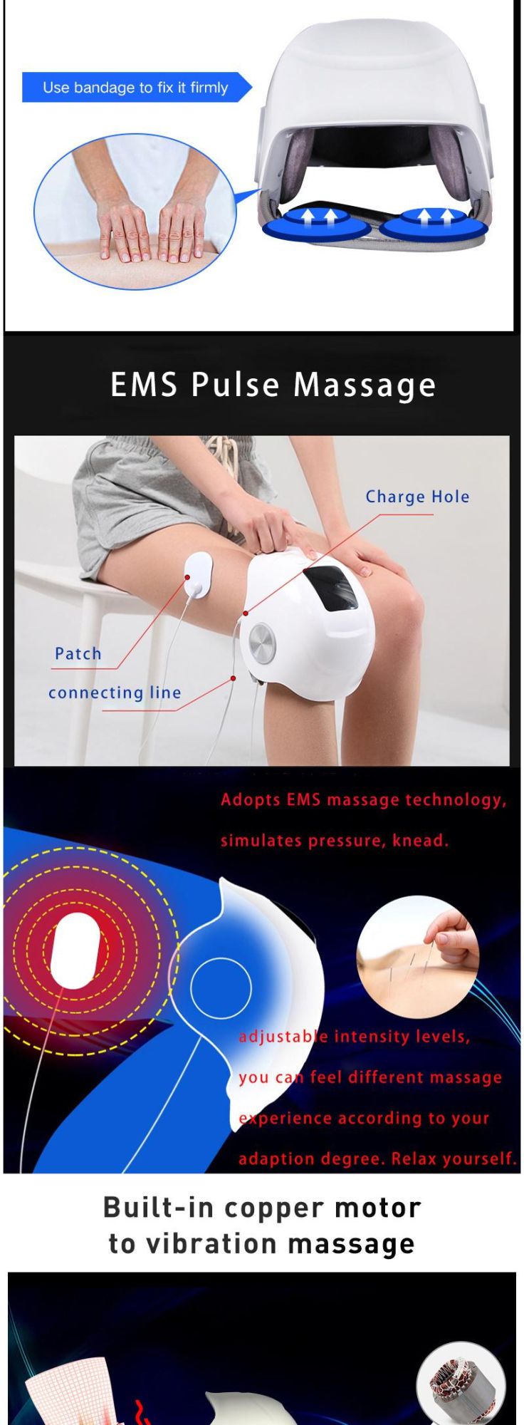 New Portable Electric Pulse Knee Massager Support Vibrator Product for Arthritis Joint Pain Relief