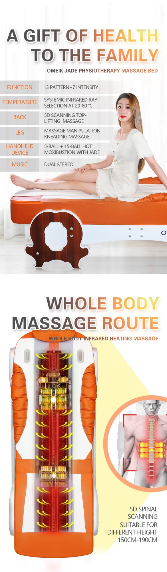 Full Body Rolling Massage Thermal Energy Storne Heating Jade Massage Bed