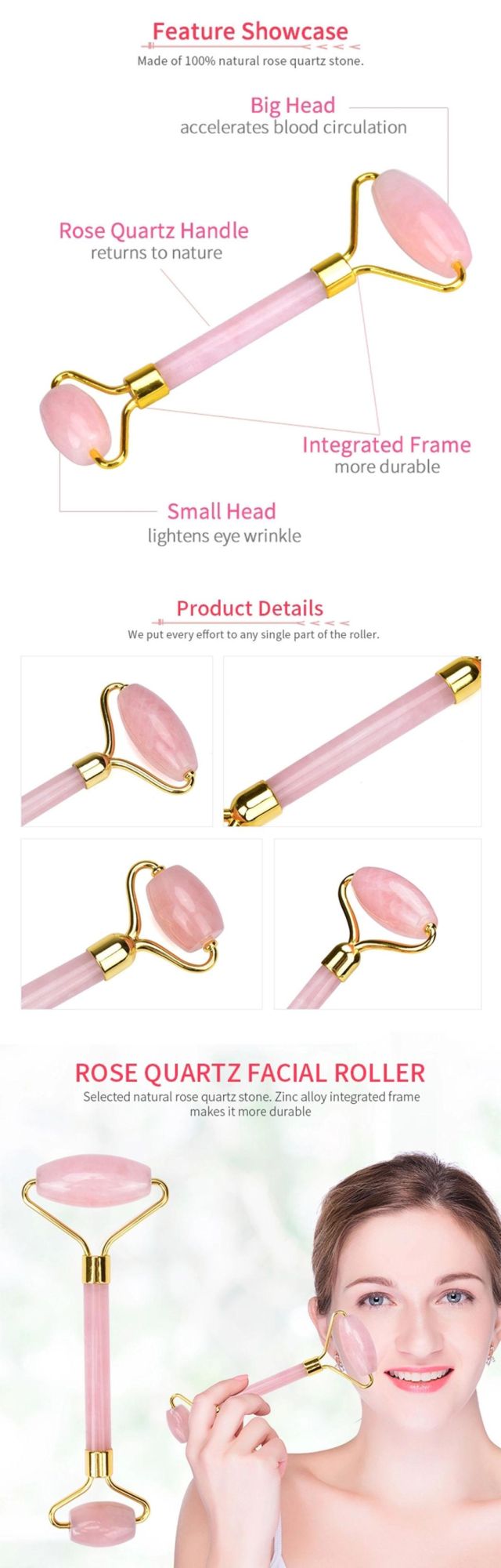 Rose Quartz Beauty Tool Gemstone Facial Massager Jade Roller Gua Sha Box