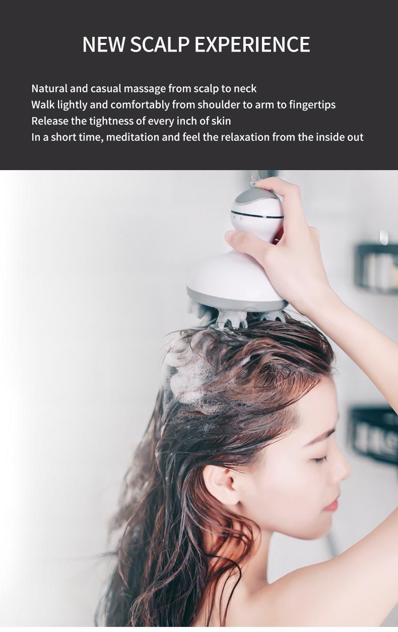 Vibrating Portable Automatic Plastic Brush Electric Scalp Machine Silicone Smart Head Massage Ipx 7 Head Body Scalp Knead Vibrating Head