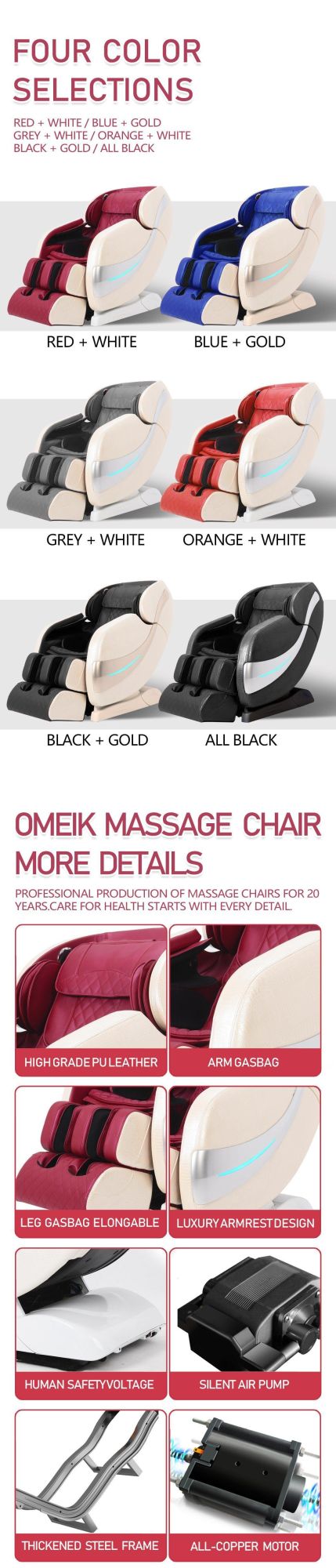 Best Selling Full Body Zero Gravity Electric Bluetooth Massage Chair for Body Relaxing