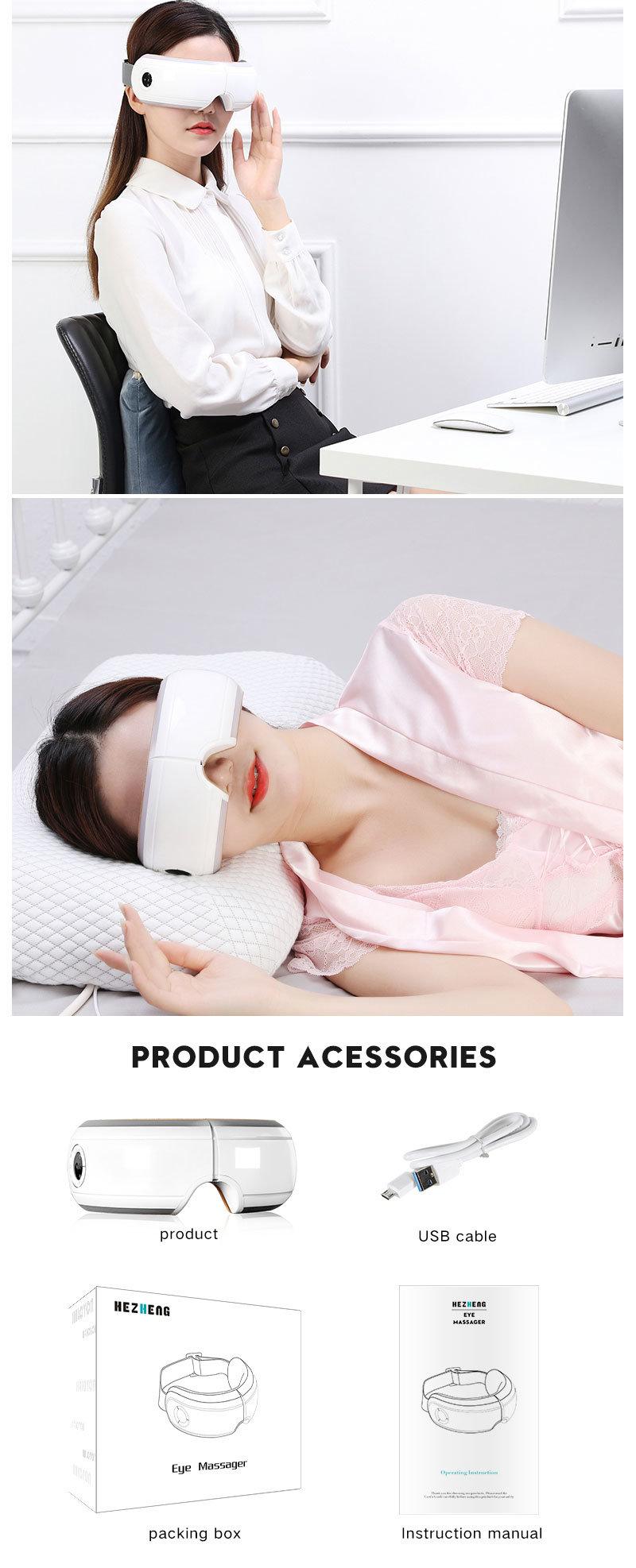 Hezheng New Arrival Bluetooth Electric Vibration Eye Therapy Massager with Hot Compress
