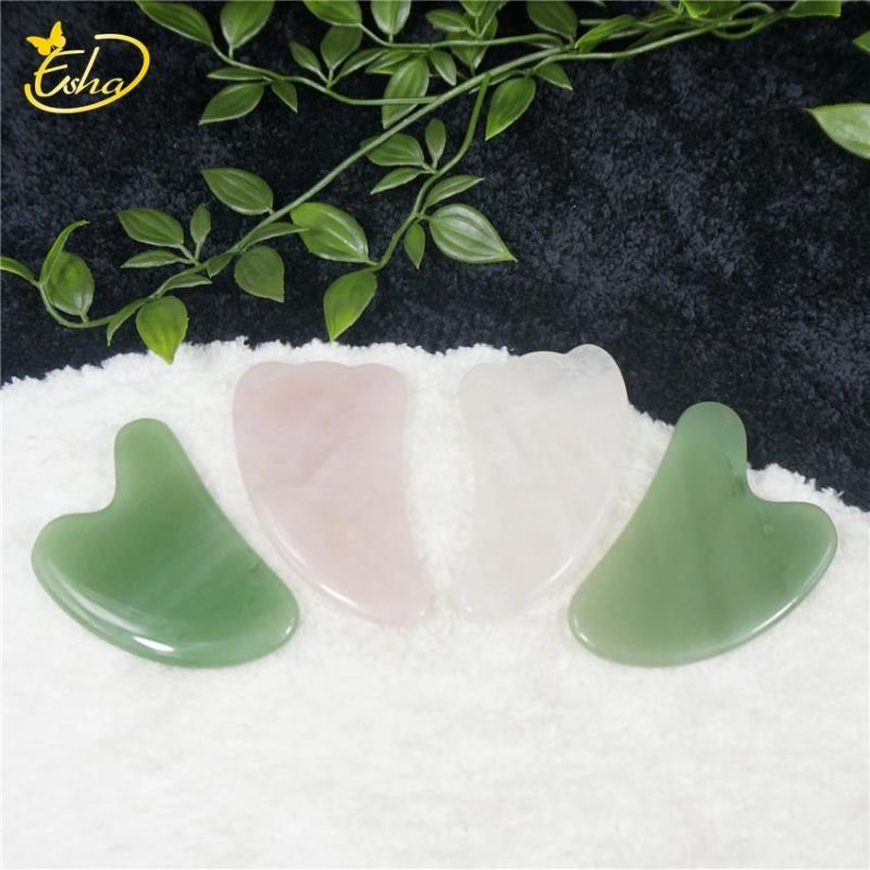 Natural Jade Pink Crystal Heart-Shaped Scraping Plate Facial Massager Roller Scraping Board