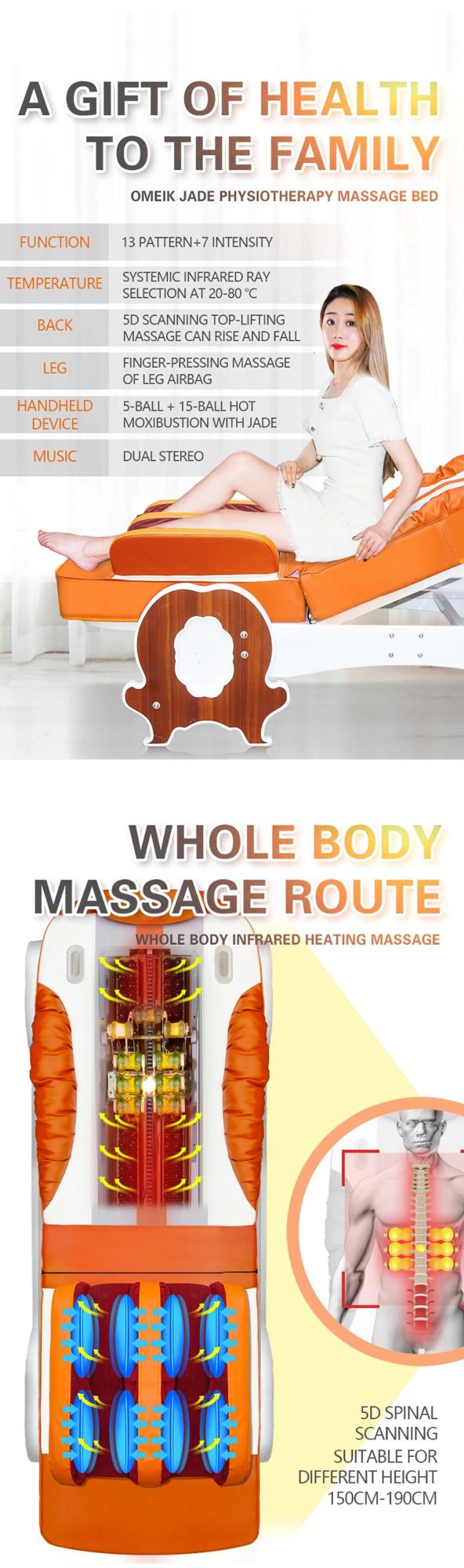 Health Jade Roller Massage Bed Thermal Korea Electric Heating Spine Relax Jade Rolling Massage Bed Nuga