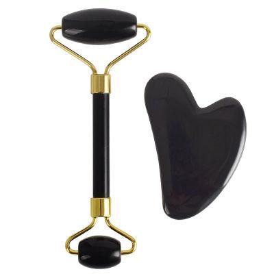 Black Jade Roller Obsidian Germanium 3D Jade Roller Guasha Facial Massager Rose Quartz Jade Roller Gua Sha Skincare Jade Roller Massager