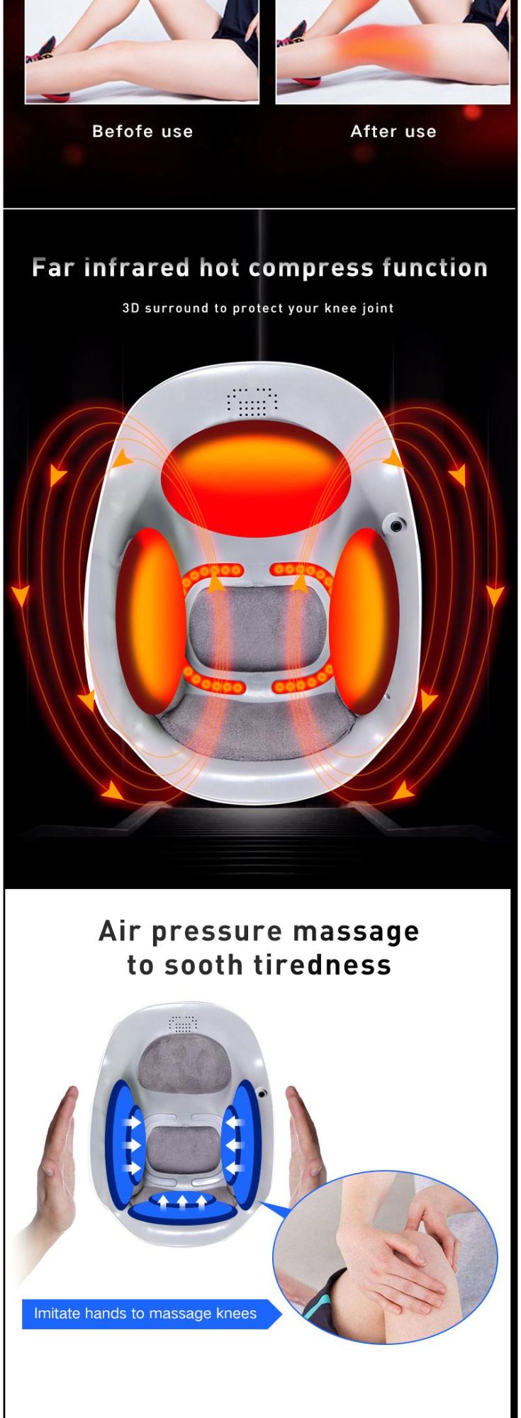 New Portable Electric Pulse Knee Massager Support Vibrator Product for Arthritis Joint Pain Relief