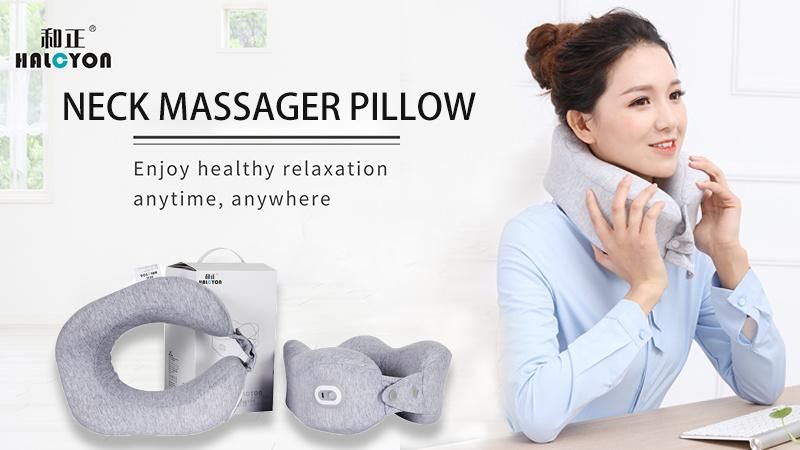 Hezheng Gray Memory Foam Vibration U Shaped Travel Neck Massage Pillow for Cordless Electric Cervical Massage