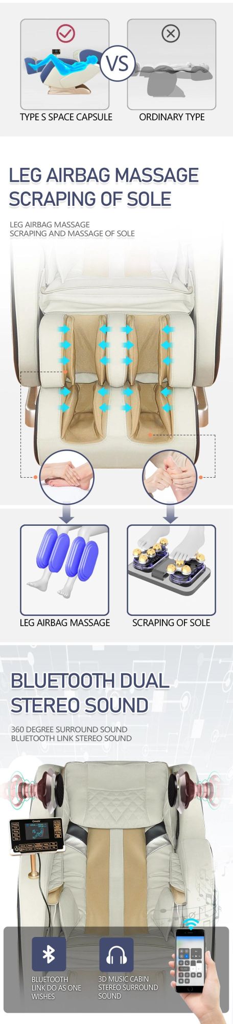 Popular Electric Luxury Full Body Health Care Relaxing Back Heating Foot Massager Massage Chair with Music
