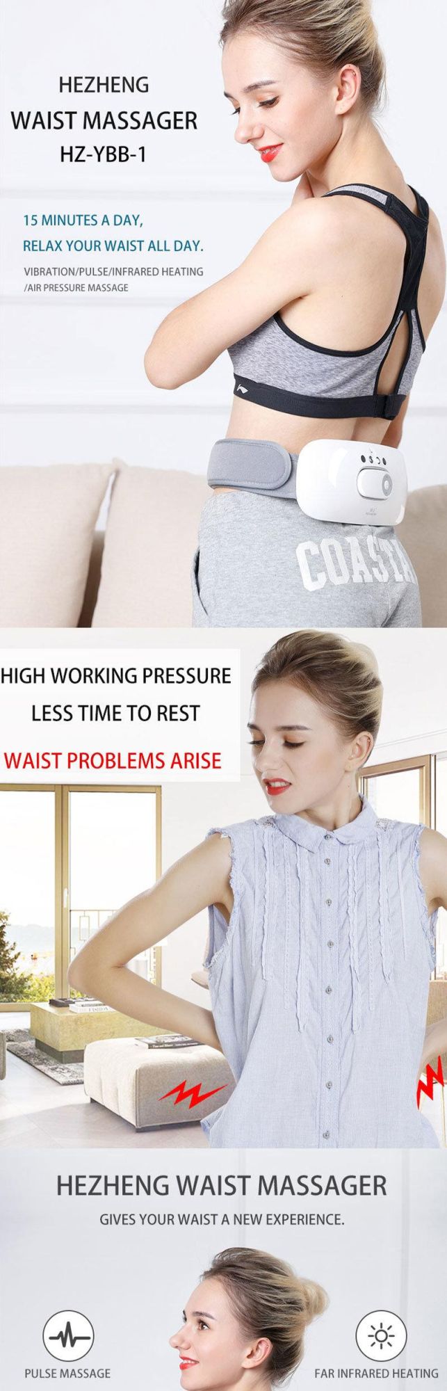 Hezheng EMS Air Pressure Vibration Shiatsu and Heat Body Fat Burning Slimming Lower Back Support Massage Belt