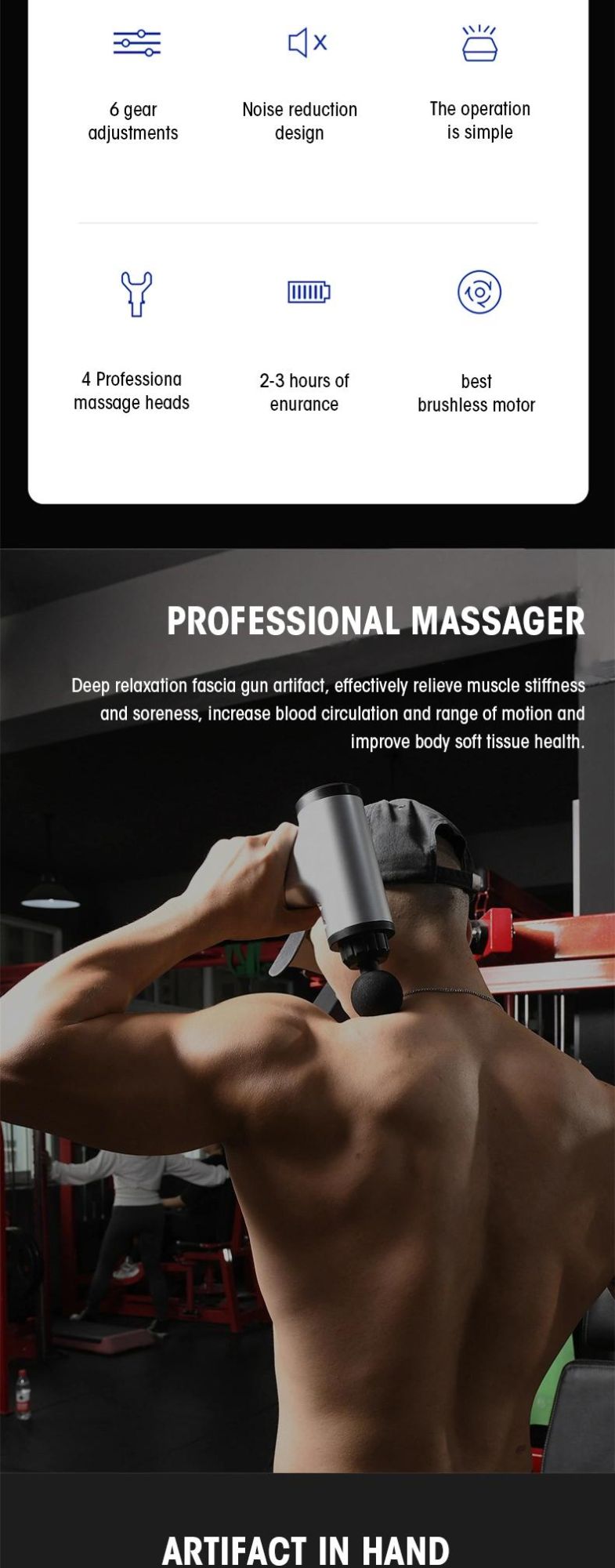 2022 New Fashion Design Multi-Features Muscle Soreness Relieve Silent Whole Body Vibrator Massage LCD Touch Massage Gun