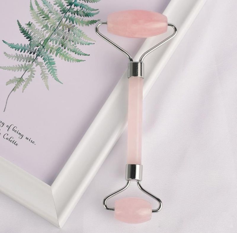 Handheld Massage Tool Rose Quartz Facial Massage Natural Pink Jade Roller