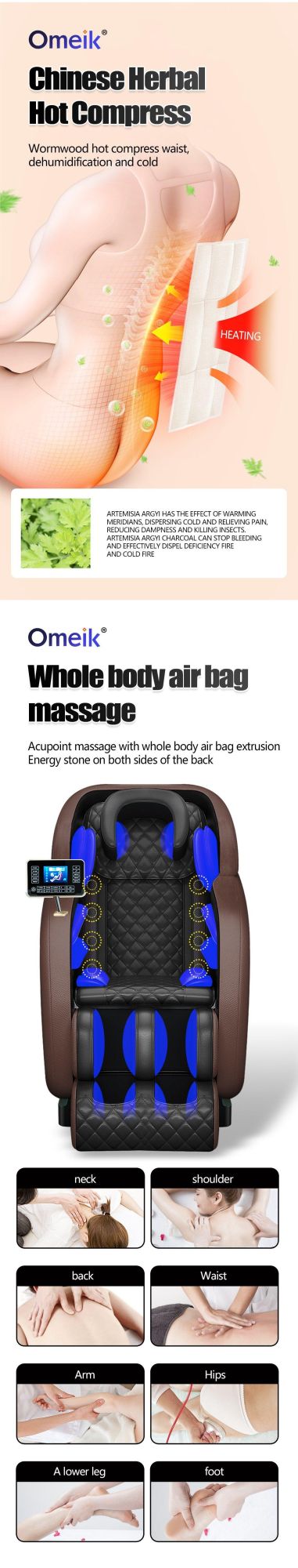 OEM Electric Zero Gravity Full Body Massage Chair with Foot Rollers Bluetooth Music Massage Chair