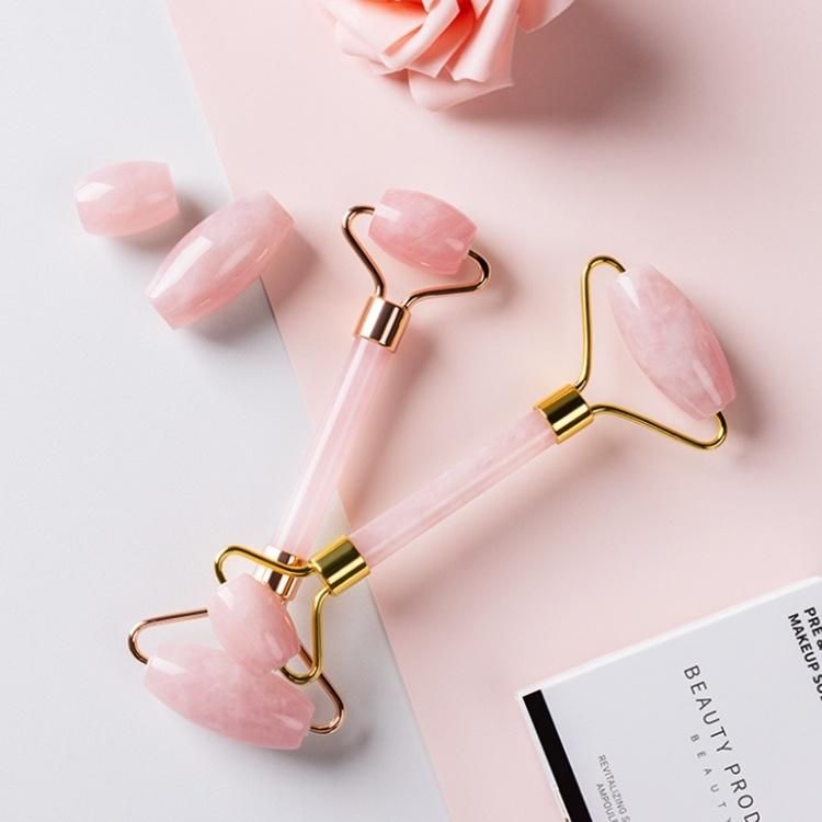 Hot Selling OEM High Quality Jade Stone Facial Messager Roller Anti Aging Welded Natural Rose Quartz Pink Jade Roller for Face