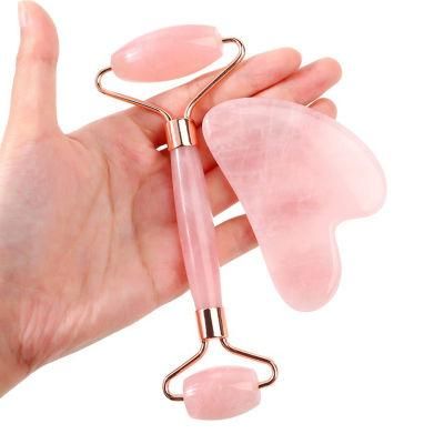 Quartz Rose Jade Roller Stone Guasha Quartz Roller Facial Massager Tool