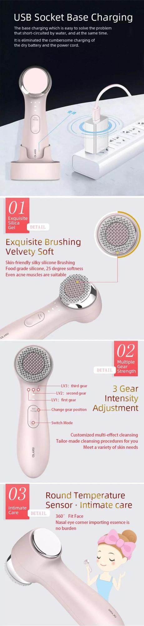 OEM Customization Absorption Cleansing Face Brush Beauty Care Massager