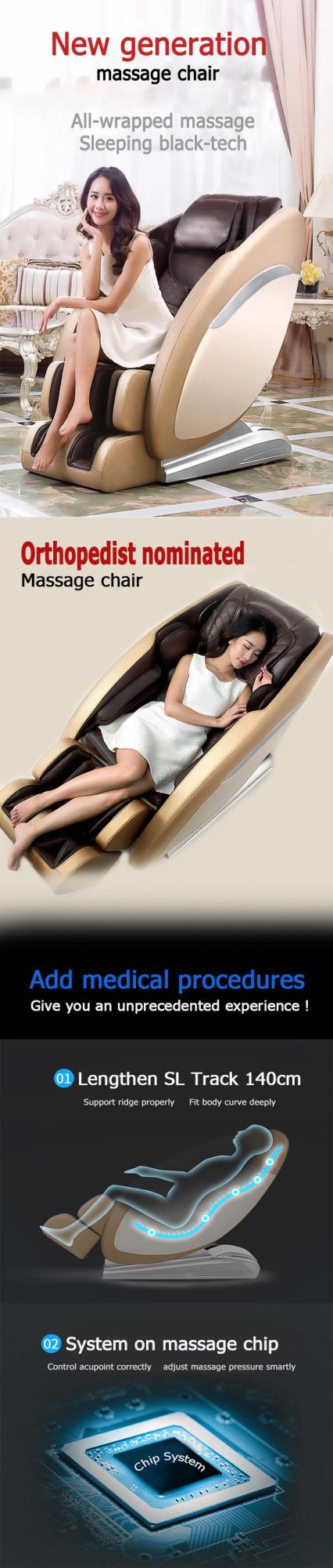 Luxury Lengthen SL Track Whole Body Medical Zero Gravity Massage Chair