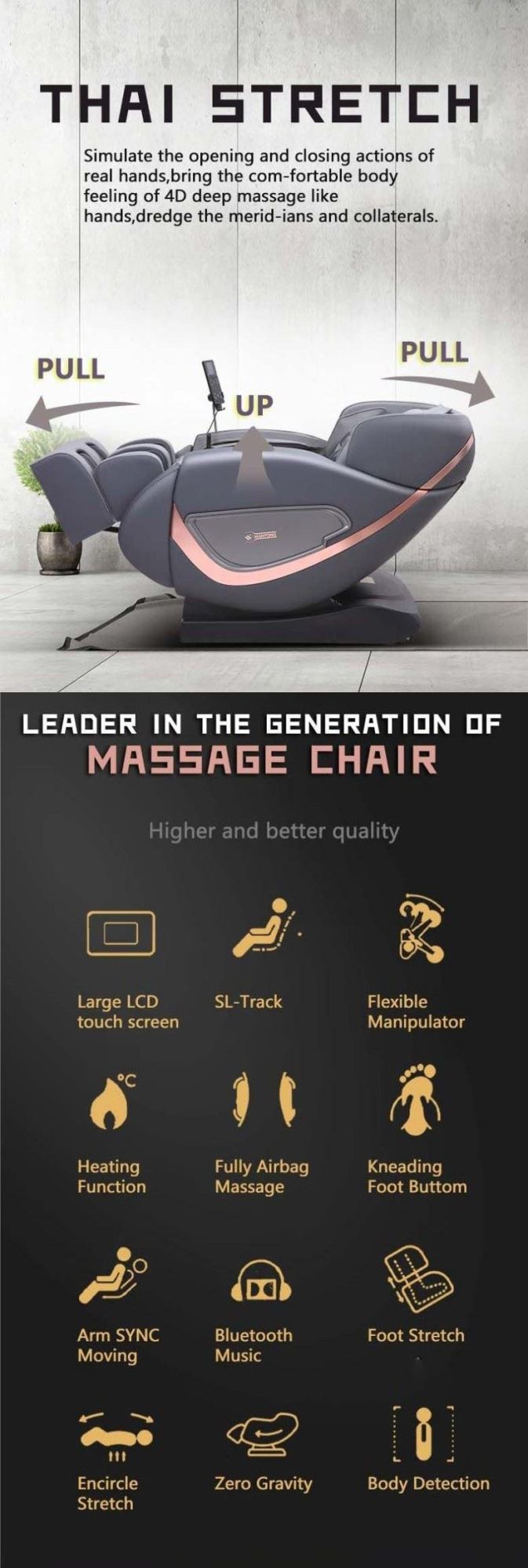 Hot Sale OEM Intelligent 4D Economic Massage Chair with Heating Vibrating Shocking