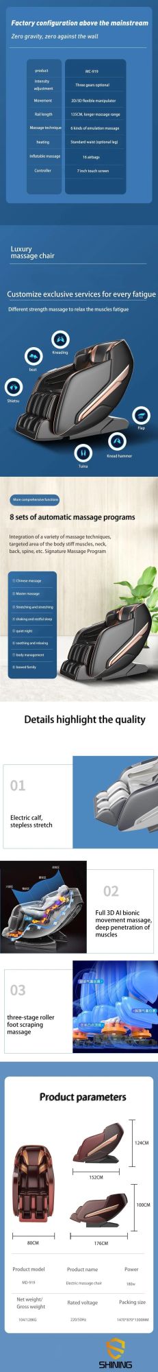 Wholesale Electric 3D Zero Gravity Massage Chair with Full Body Shiatsu