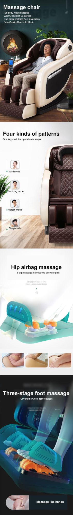 Electric Shiatu Foot Leg Massage 4D Zero Gravity of Full Body Thai Stretch Recliner Massage Chair