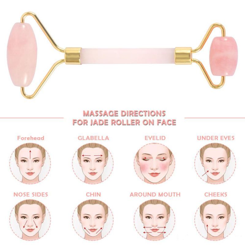 Handheld Massage Tool Rose Quartz Facial Massage Natural Pink Jade Roller