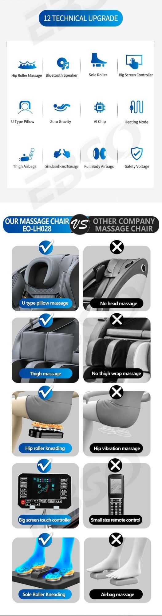 U Type Massage Pillow Full Body Massage Chair with Zero Gravity