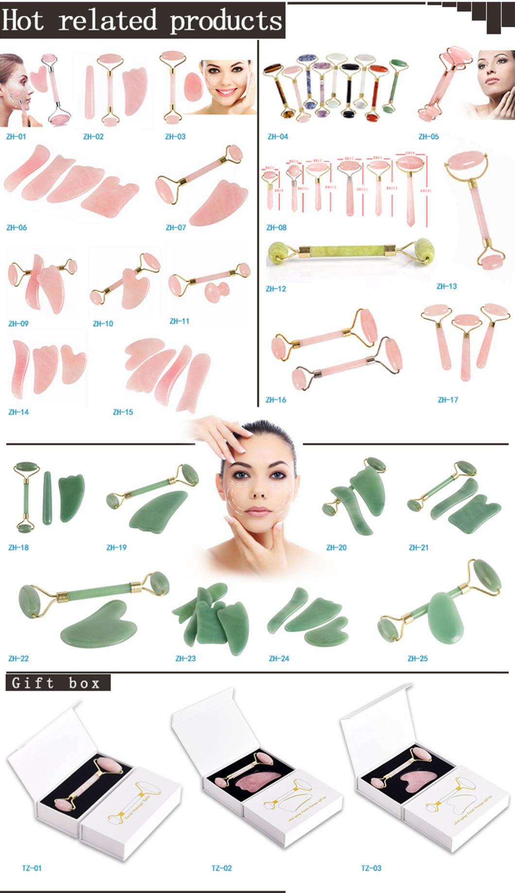 100% Natural Jade Handheld Rose Quartz Jade Roller Gua Sha Set Beauty Facial Massage for Face