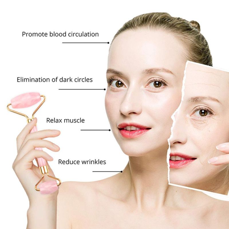 High Quality Rose Quartz Jade Handheld Facial Massager Face Massage Roller