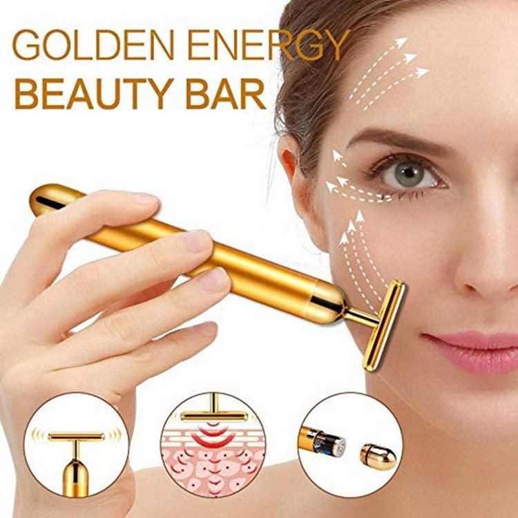 24K Gold Pulse Firming Massager Energy Beauty Bar Facial Roller Massager Derma Skincare Wrinkle Treatment