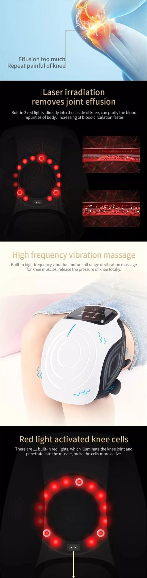 Support Pain Relief Vibrating Heating Electric Knee Massager, Physical Therapy Equipments Timing Control Heated Knee Massager