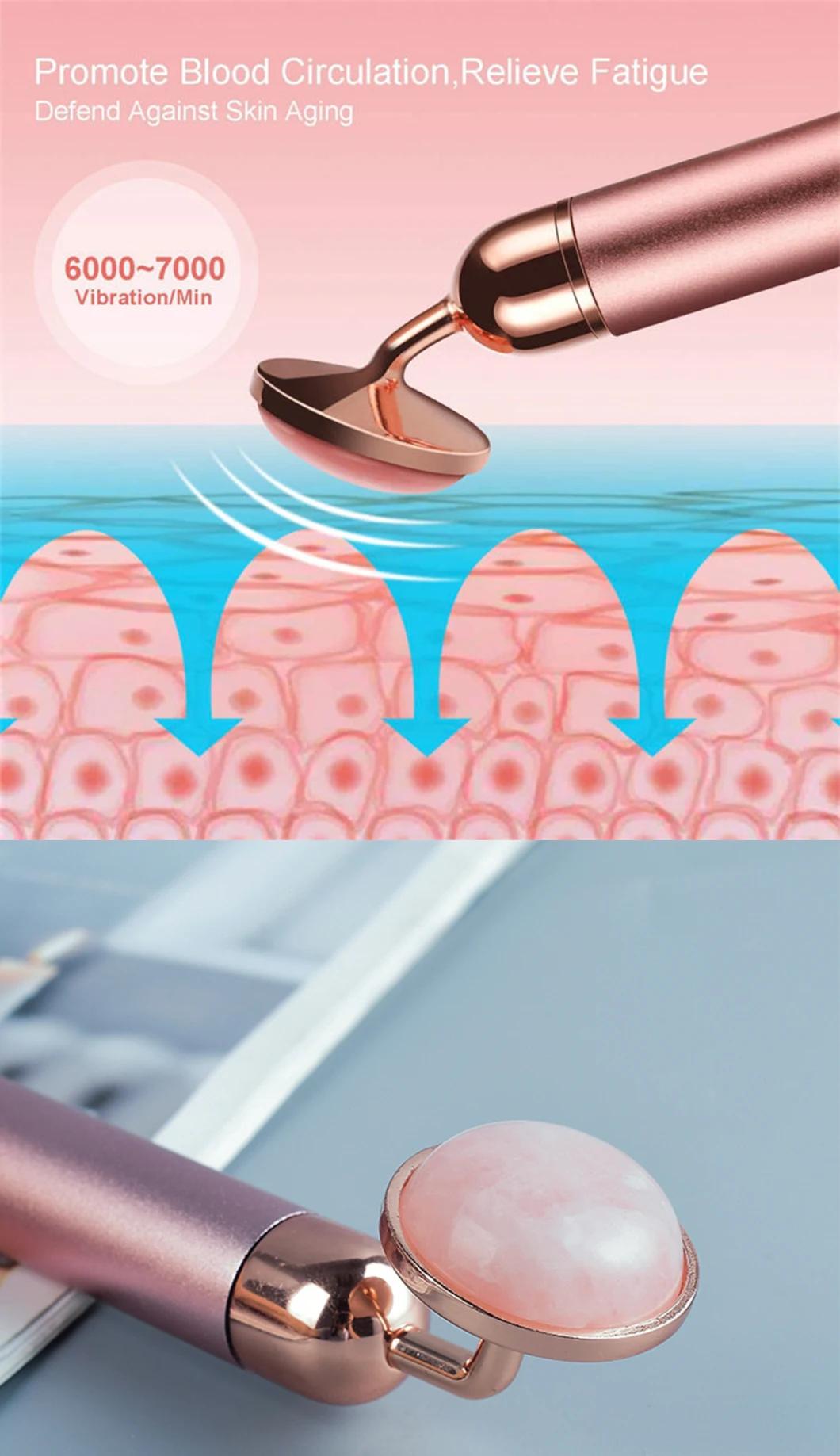 Amazon Hot Electric Vibrating Massager Gua Sha Set 2 in 1 Rose Quartz Tools Vibration Jade Facial Roller