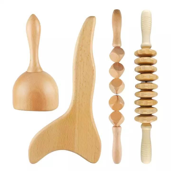 9 Wheels Portable Hand Massager Roller Wood therapy Massage Roller for Reducing Soreness Fitness