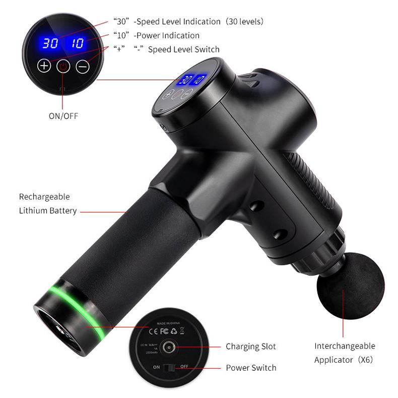 New Design 30 Speeds Massage Gun 6 Heads Sport Deep Tissue Massage Gun