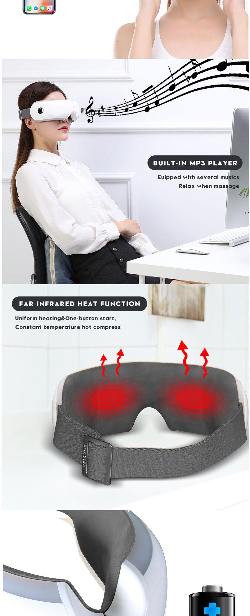 Hezheng New Arrival Bluetooth Electric Vibration Eye Therapy Massager with Hot Compress