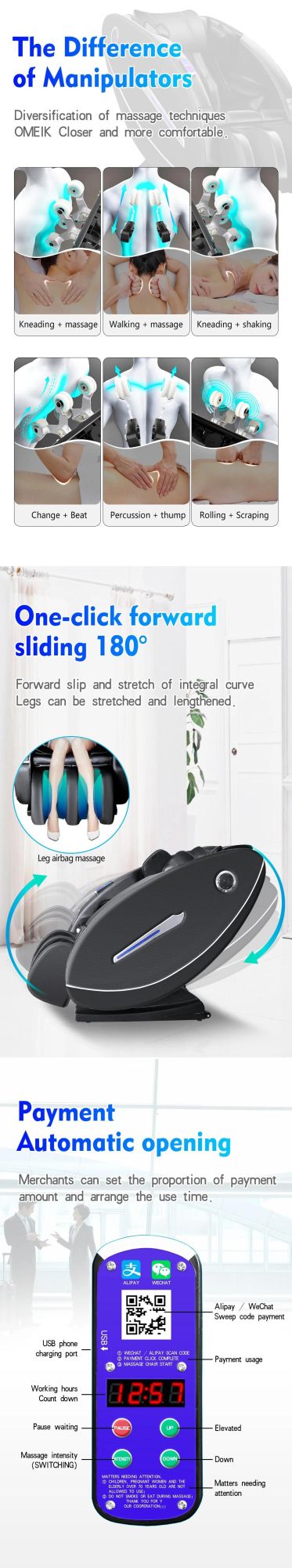 New Design Best Comfortable Vending Coin and Paper Currency Massage Chair with Zero Gravity