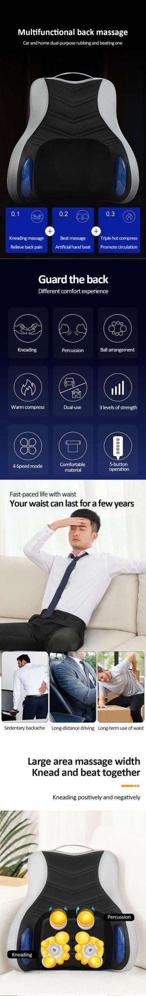 Intelligent Lumbar Back Massager, Heating Lower Back Stretcher Massager, Inflatable Back Massage Cushion