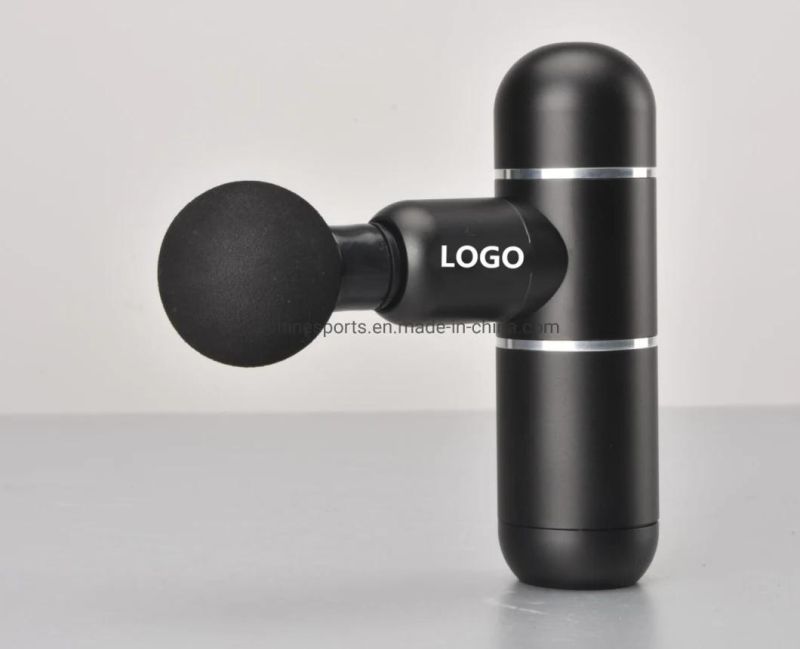 OEM Logo Portable USB Massage Gun Cordless Deep Muscle Tissue Vibration Powerful Mini Massager with 4 Heads