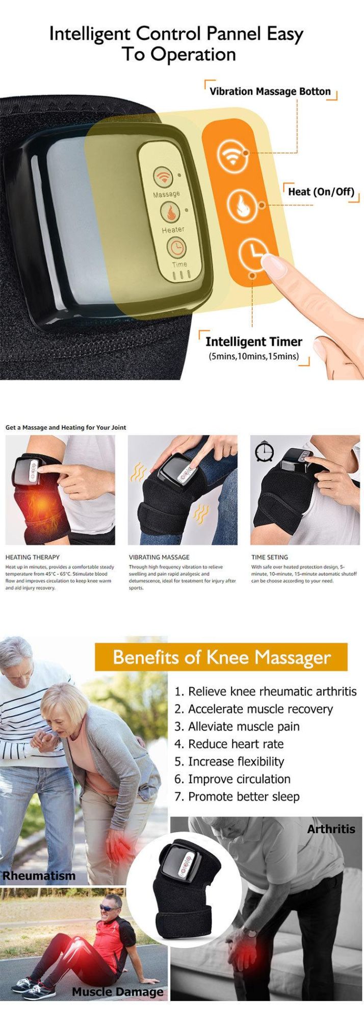 Wireless Heating Knee Pads Knee Massager for Pain Relief