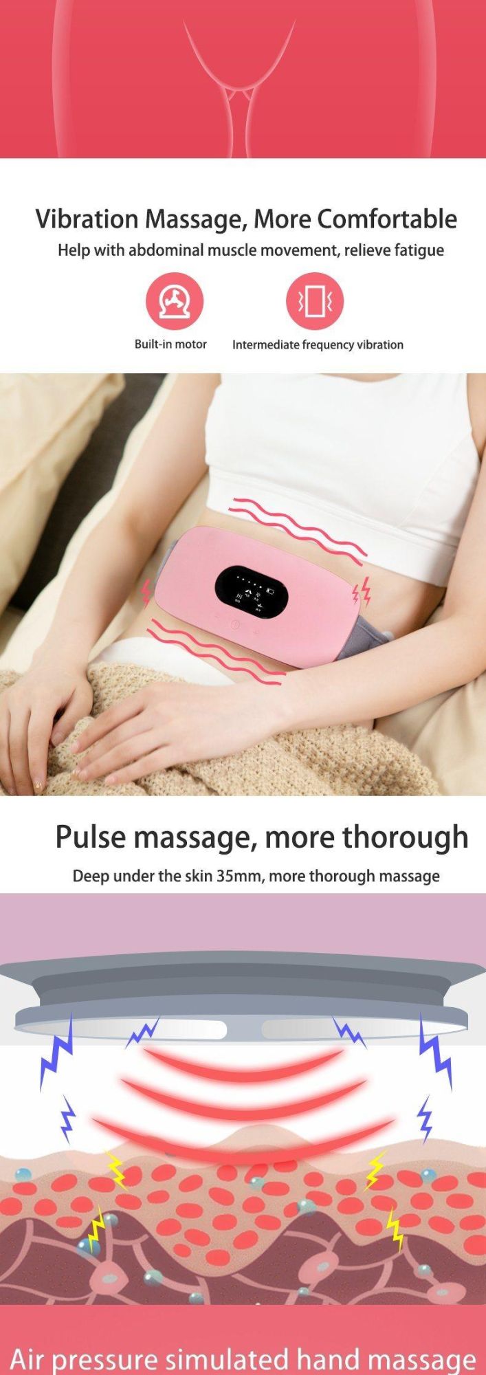 Hezheng Electric Vibration Massage Muscle Relaxer Women Waist Belly Heating Slimming Massage Belt