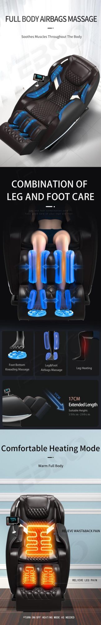 Zero Gravity Recliner Massage Chair with SL Track Heating Pads 4 Nodes Full Body Kneading Air Pressure Massager